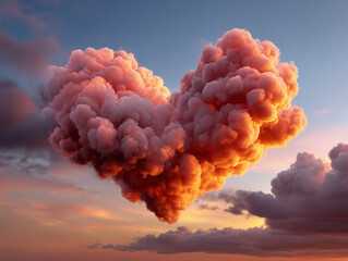Heart shaped cloud glowing with colorful sunset sky