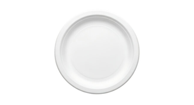 White disposable paper plate with a subtle rim detail, isolated on a white or transparent background, cutout, PNG