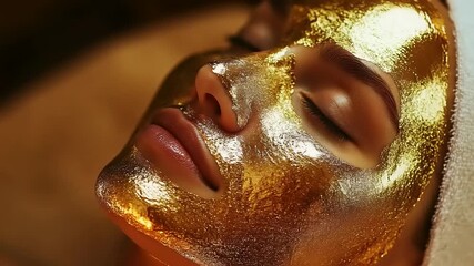 Indulge in the opulent glow of a rejuvenating spa facial featuring a luxurious golden mask, promoting radiant skin and ultimate relaxation