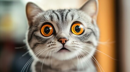 surprised cat make big eyes. American shorthair surprised cat or kitten funny face big eyes, cute, domestic, kitten, feline, Emotional surprised, kitty, wow