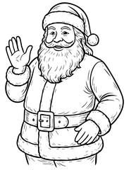 Santa Claus line art illustration, vector on transparent background. Christmas coloring page