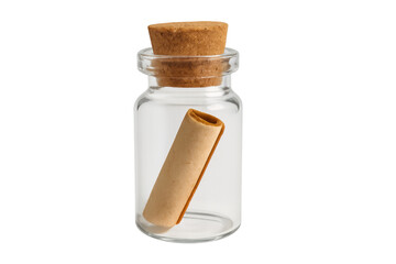 Message in bottle with scroll on transparent background