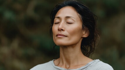 Woman is sitting in a forest