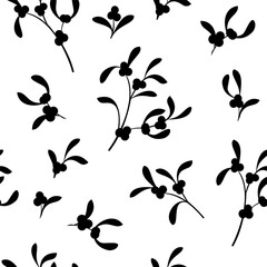 Black white Christmas Holly and Mistletoe pattern