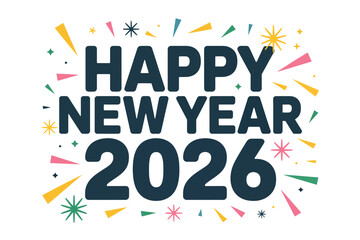 Fototapeta premium Happy New Year 2026 celebration with festive confetti and vibrant exploding fireworks.