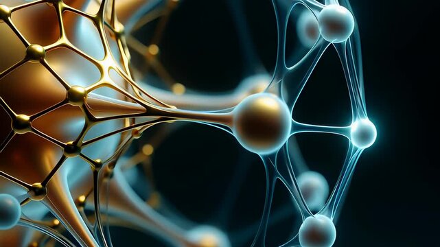Neural lace interface visualizes advanced brain-computer connection through intricate golden neural networks and glowing cybernetic data pathways, embodying futuristic AI technology.