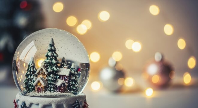 Christmas snow globe with festive village and lights - Powered by Adobe