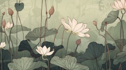 A painting of a field of white flowers