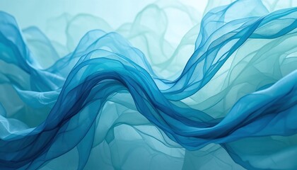 Abstract flowing waves of transparent blue fabric creating an ethereal, dreamy, and artistic visual with soft gradients and a sense of gentle movement, perfect for background or design elements