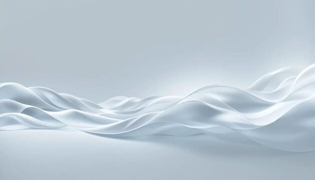 Abstract flowing white and light blue waves creating a serene and elegant background, perfect for minimalist designs and sophisticated branding projects