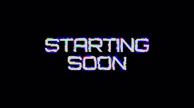 Starting soon glitch text effect, ideal for announcements or promotions needing a dynamic, edgy touch. Alpha Channel