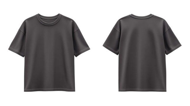 Flat Lay Mockup of an Oversized Dark Gray T-Shirt Front and Back View Garment for Apparel Design and Presentation on transparent background