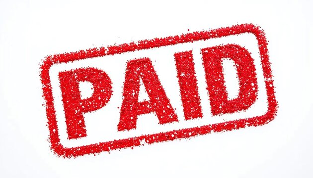 The word PAID stamped in red ink across a white background, signifying that a transaction is complete and payment has been successfully received, illustrating financial settlement and fiscal closure