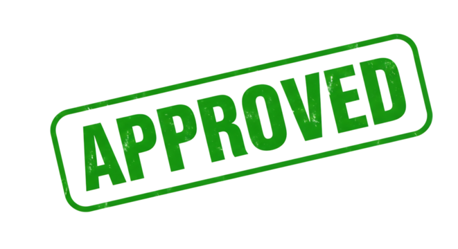 Green Approved Stamp, with Distressed Texture, cutout, PNG isolated on transparent background