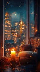 Naklejka premium A candle is lit in front of a chair