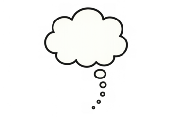 Thinking process concept with a comic style blank white thought bubble forming an idea cloud on transparent background