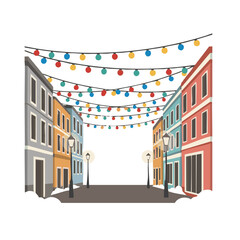 Fototapeta premium Colorful street decorated with Christmas lights in winter season 