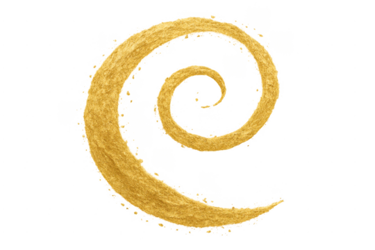 Gold glitter spiral texture brush stroke with transparent background