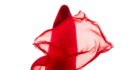 Flowing Red Fabric, Swirling and Dancing with Light, cutout, PNG isolated on transparent background