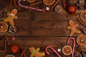 Christmas background with a tree and a gingerbread man