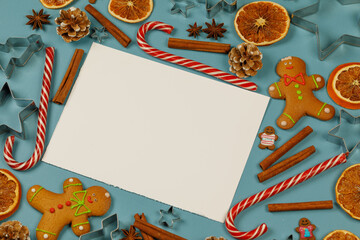 Christmas background with a tree and a gingerbread man