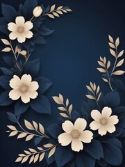 Elegant floral illustration in navy and beige tones