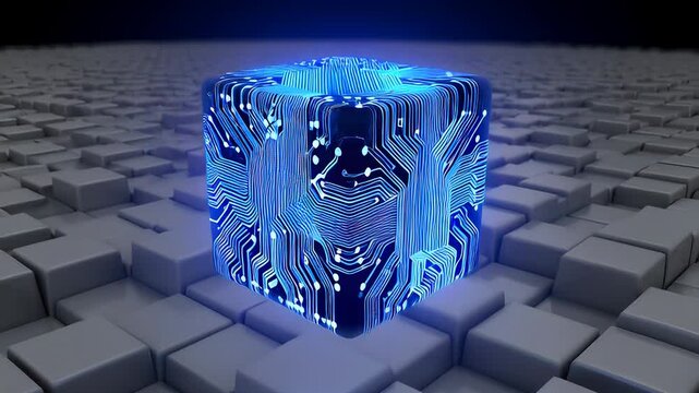Search Engine Optimization: Glowing Data Cube Elevates Digital Strategy for Online Visibility.