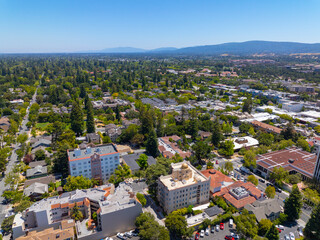 Historic residential houses aerial view in historic city center of Palo Alto, California CA, USA. 