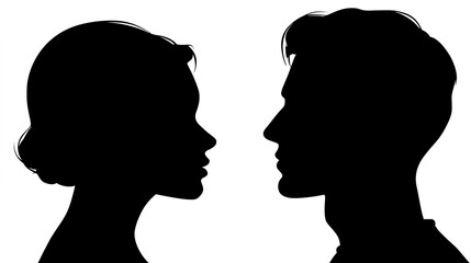 Female and male head silhouette. Human heads side view face. Man and woman avatar, anonymous profile line and outline minimal black icon. Isolated vector person simple user symbols Stock Vector
