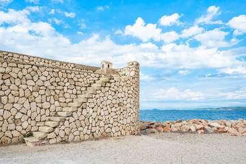 Old stone wall of Agia Mavra castle, Lefkada island, Greece
