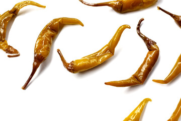 Pickled green peperoncini chili peppers