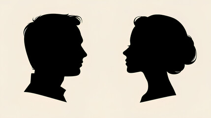Female and male head silhouette. Human heads side view face. Man and woman avatar, anonymous profile line and outline minimal black icon. Isolated vector person simple user symbols Stock Vector