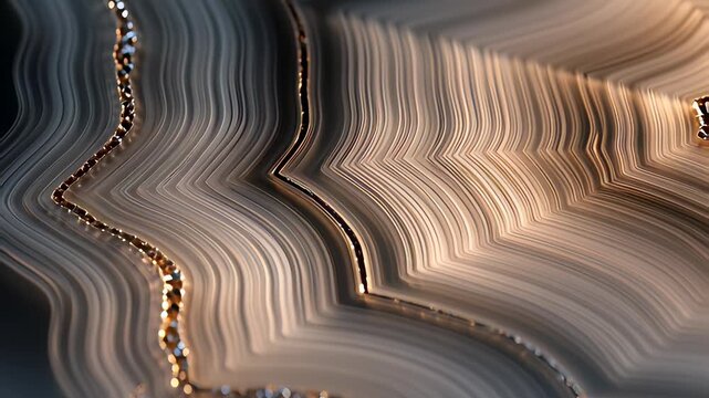 Slow Pan Texture Shot of an Abstract Agate Geode with Glimmering Gold Veins, a Luxurious and Elegant Mineral Background.