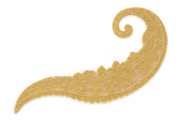 Golden ornamental leaf scroll element on transparent background