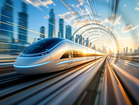 Futuristic Maglev Train Inside Glass Vacuum Tube