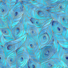 Watercolor feathers colorful abstract art nouveau stained glass seamless pattern