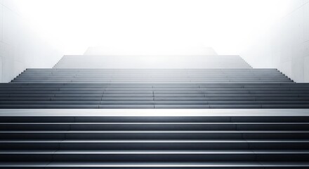 Monochrome stairs ascent to gleaming horizon under radiant illumination