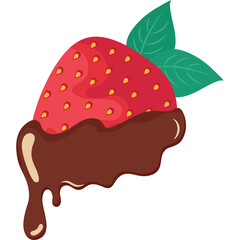 Delicious Red Strawberry Dipped in Rich Melted Chocolate With Green Mint Leaves on a Transparent Background