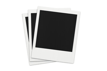 Stack of blank instant film frames with white borders, ready for personalized memories, on transparent background