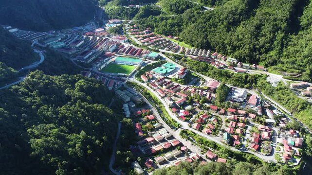 An aerial view of Tembagapura, an exclusive mining town in Mimika Regency, operated by PT Freeport Indonesia. The town is located at the peak of the Papuan mountains.