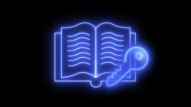 Animation with neon light effect of the book icon with a key