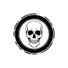Monochrome grunge emblem featuring a detailed human skull.