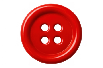 Red sewing button with four holes for crafting, clothing, fashion, and textile design, transparent background