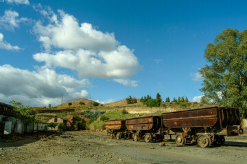 Rusted ore carts at the abandoned Rio Tinto mine in Andalusia