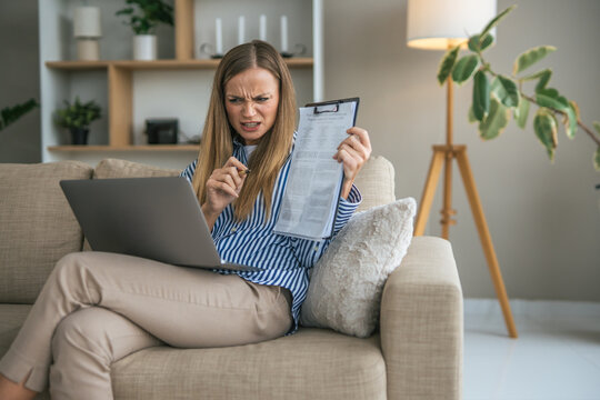 Stressed woman experiencing problems during remote video call