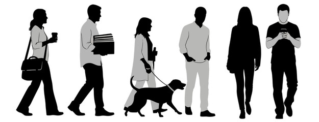 Diverse Group of People Silhouettes Walking Stock Illustration