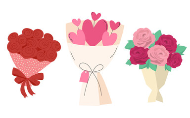 Three Floral Bouquets Vector Illustration