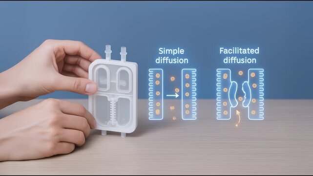 Facilitated diffusion and simple diffusion concepts explained with molecular movement across biological membranes and membrane transport processes