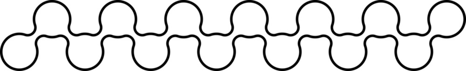 Fototapeta premium Modular outline of hollow circles arranged in a long horizontal linked chain formation.