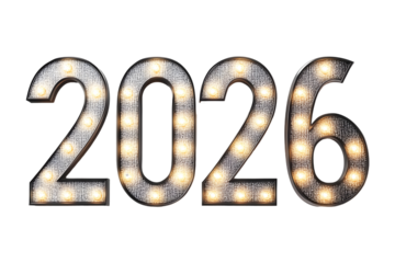 2026 Light Bulb Celebration Numbers on transparent background
